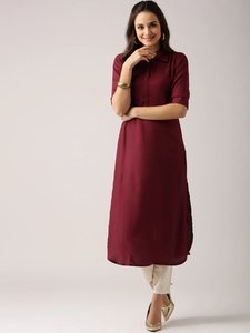 Maroon Woven Design Pathani Kurati